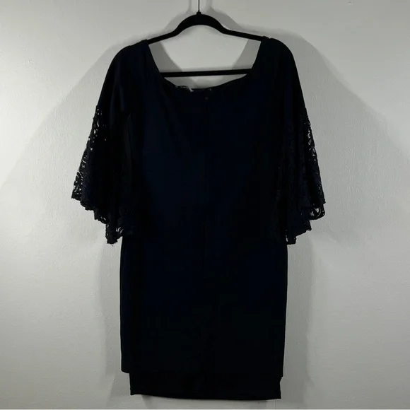 BAR III Women’s Size L Black Midi Dress Lace Bell Sleeves - Picture 3 of 7